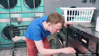 Guy fucks busty milfs in a laundry room