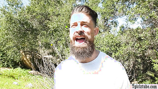 Busty TS camper gets analed by friend inside tent 2