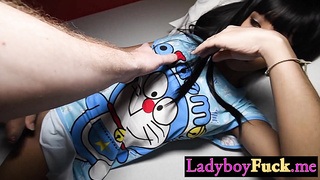 Cute shemale Lily bareback anal sex