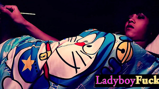 Cute shemale Lily bareback anal sex