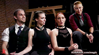 Bound babes fisted and fucked at BDSM orgy party