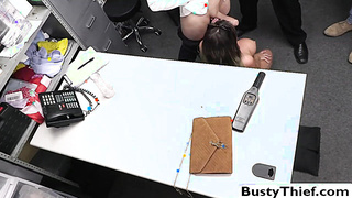 Shoplifter MILF fucked by three mall officers