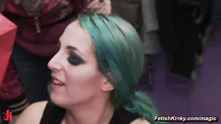 Busty slave endures public disgrace and gets fucked