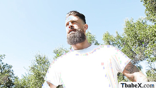 Shemale camper gets ass pounded in the camping site