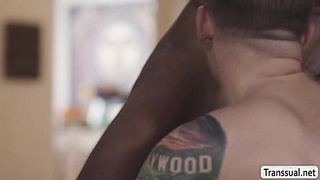 Slut Ebony shemale lets cute neighbor fuck her ass