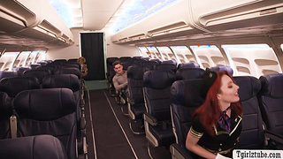 Flightattendant and customer 3some sex in airplane