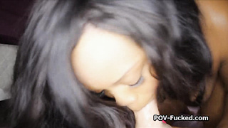 Ebony gf enjoys milking vanilla dick on camera