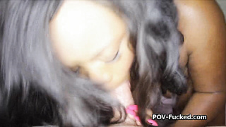 Ebony gf enjoys milking vanilla dick on camera