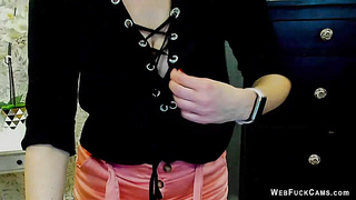German MILF posing in mini skirt on webcam