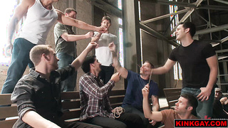 C'mon guys! Jump him, tie him up, and strip him down!