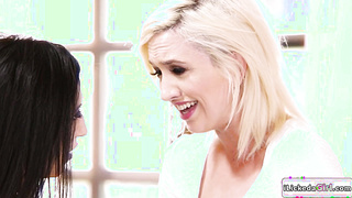 Petite blonde licking busty lesbian bff