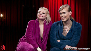 Roxxie fucks Arielle hard while choking her with a belt