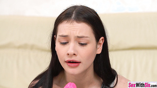 Sexy teen practicing blowjob on big cock