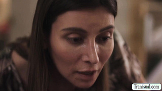 TS stepmom catches teen masturbating and fucks her