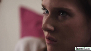 TS stepmom catches teen masturbating and fucks her