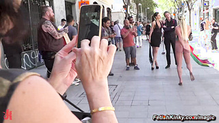 Naked busty babe Sienna Day paraded on the streets