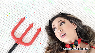 Asian hottie in slutty costume wants dick