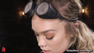 Blonde punished with leather and chains