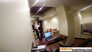 Ebony teen gets on her knees for dick