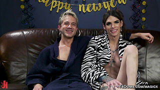 Tattooed shemale anal fucks man