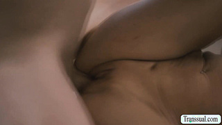 Skinny TS licks and fucks her MILF friends pussy