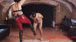 Hot Milf Kicks Her Sub Guy's Balls Unmercifully