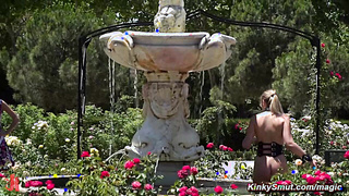 Blonde slave Selvaggia fucked and whipped in public bar