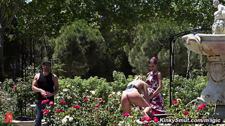 Blonde slave Selvaggia fucked and whipped in public bar