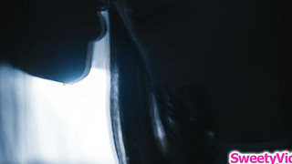 Busty lesbian dovefucking her girlfriend