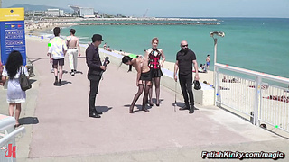 Naked babe walked by the beach