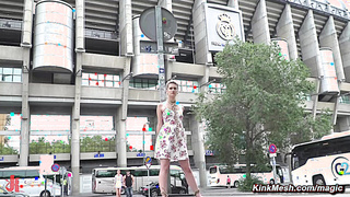 Blonde spanked and fucked in a bar