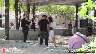 Slave paraded with dildo in public