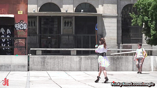 Slave paraded with dildo in public