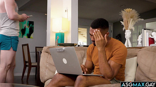 Threesome with hot sexy young studs on the couch