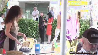 Slave on a leash gang banged in public