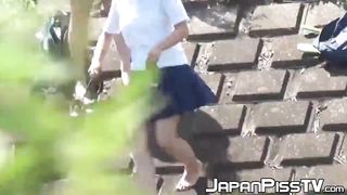 Asian students piss in nature during lunchtime