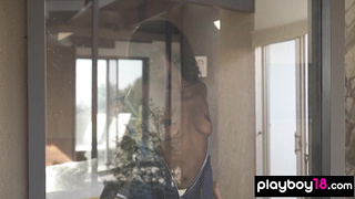 Passionate ebony reveals her black pussy