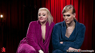 Blindfolded maid is punished by shemale