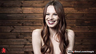 Slim shaved pussy babe Jillian Janson machine fucked