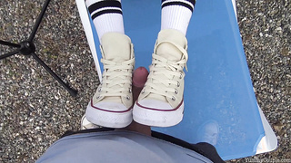 Triple cum shower at the pool