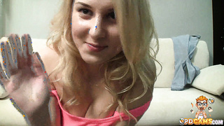 Blonde webcam chick naked and playing