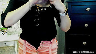 Blonde MILF takes off bra on webcam