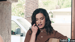 Courier strapon fucked by lesbian latina