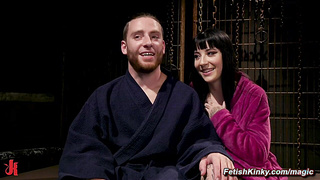 Gagged and tied up man whipped