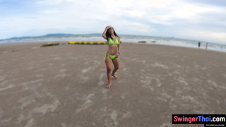 Thai GF getaway in Pattaya beach visit and sex at home