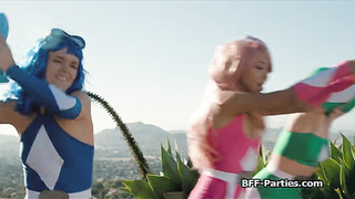 Sexy rangers having orgasm while sharing dick