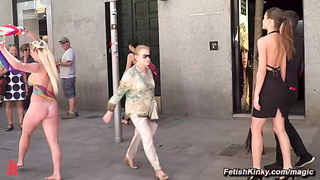 Body painted babe fucked in public