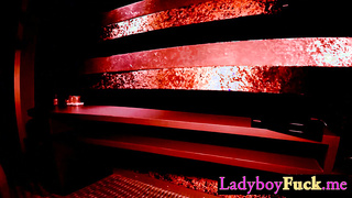 Petite tranny sucking big hard cock