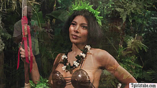 Stranger got lucky and fuck Ebony TS in jungle