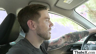 Trans hitch hiker lets stranger bang her wet ass